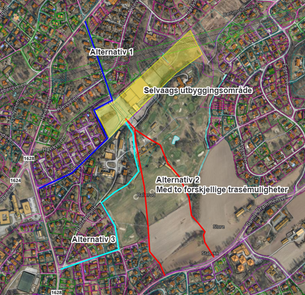 Kart som viser forslag til anleggsvei på Ballerud